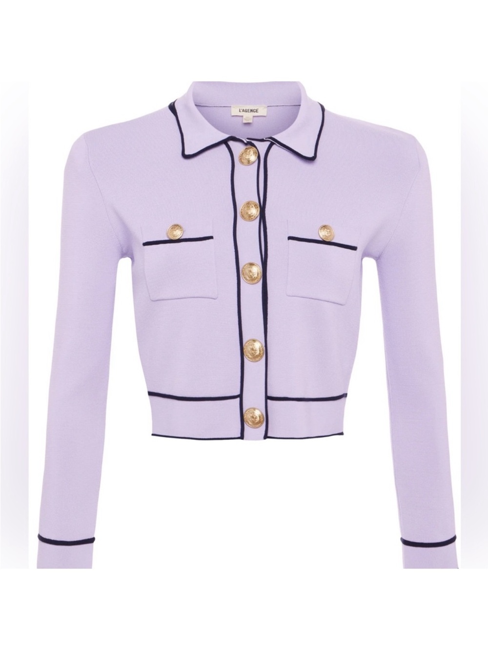 L'Agence Womens Neo Cropped Contrast Trim Sweater Jacket